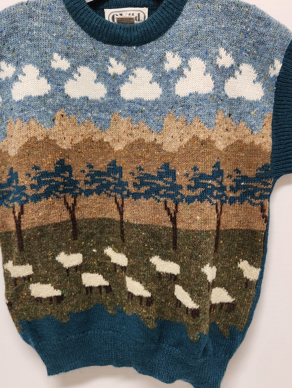 Vintage e.v. ltd Sweater Vest Country Scene Sheep Sz Medium Cottage Core Granny
